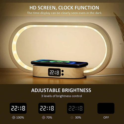 Alarm Clock with Wireless Charging Night Light and USB Port