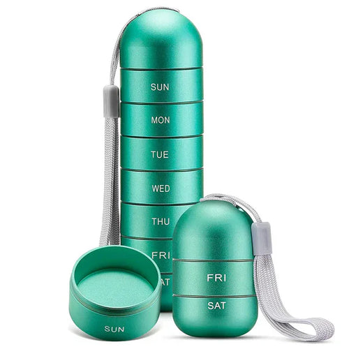 Aluminum 7 Day Portable Pill Organizer for Travel and Daily Use