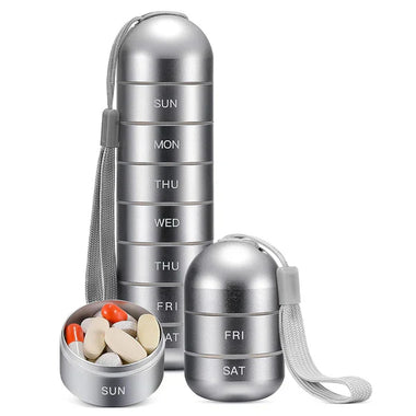 Aluminum 7 Day Portable Pill Organizer for Travel and Daily Use