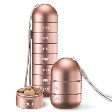 Aluminum 7 Day Portable Pill Organizer for Travel and Daily Use