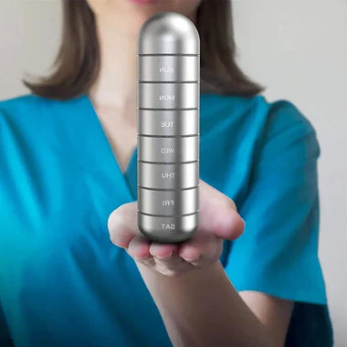 Aluminum 7 Day Portable Pill Organizer for Travel and Daily Use