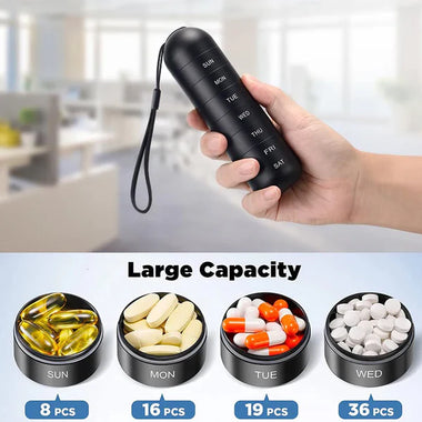 Aluminum 7 Day Portable Pill Organizer for Travel and Daily Use