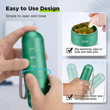 Aluminum 7 Day Portable Pill Organizer for Travel and Daily Use