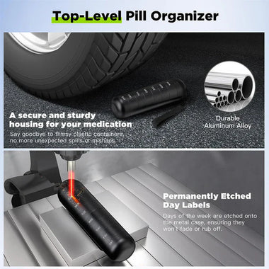 Aluminum 7 Day Portable Pill Organizer for Travel and Daily Use