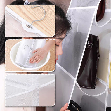 Hanging Handbag Organizer with Dust Proof Transparent Storage