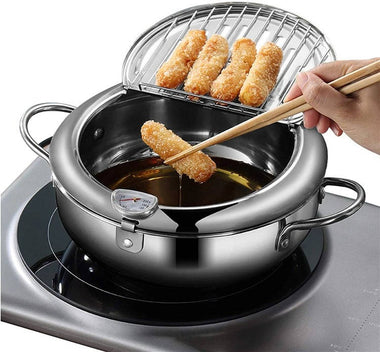 Japanese Deep Frying Pot with Thermometer & Splash Guard