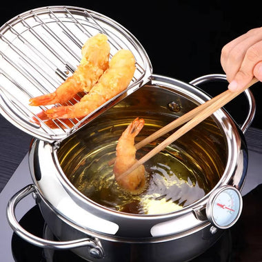 Japanese Deep Frying Pot with Thermometer & Splash Guard