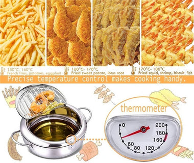 Japanese Deep Frying Pot with Thermometer & Splash Guard