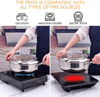 Japanese Deep Frying Pot with Thermometer & Splash Guard