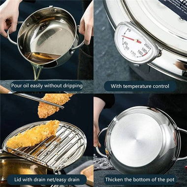 Japanese Deep Frying Pot with Thermometer & Splash Guard