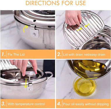 Japanese Deep Frying Pot with Thermometer & Splash Guard
