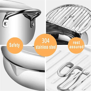 Japanese Deep Frying Pot with Thermometer & Splash Guard