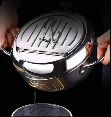 Japanese Deep Frying Pot with Thermometer & Splash Guard