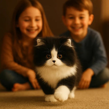 Lifelike Black and White Plush Cat for Comfort and Companionship