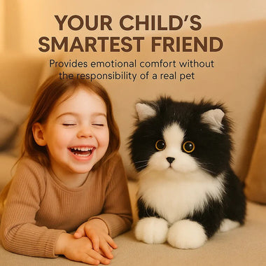 Lifelike Black and White Plush Cat for Comfort and Companionship