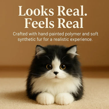 Lifelike Black and White Plush Cat for Comfort and Companionship