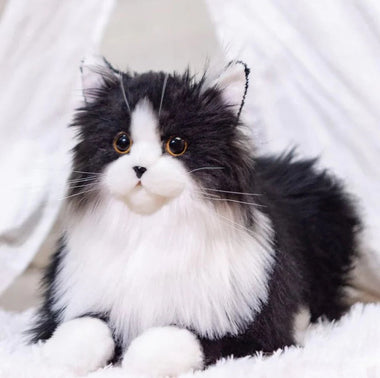 Lifelike Black and White Plush Cat for Comfort and Companionship