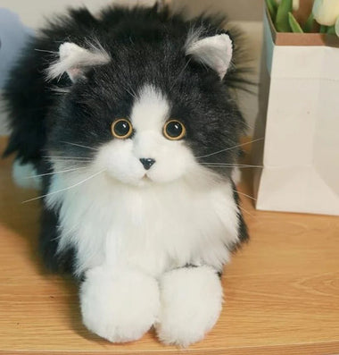 Lifelike Black and White Plush Cat for Comfort and Companionship