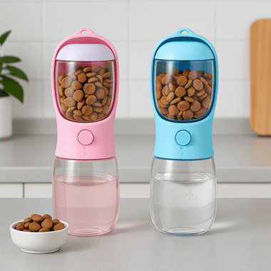 Portable Dog Water Bottle with Built In Bowl One Hand Use