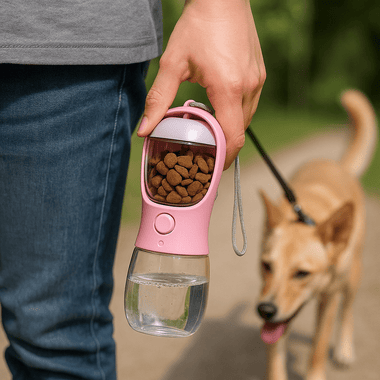 Portable Dog Water Bottle with Built In Bowl One Hand Use