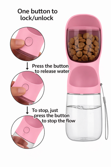 Portable Dog Water Bottle with Built In Bowl One Hand Use
