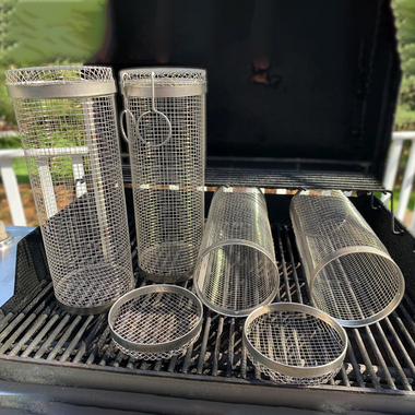 Stainless Steel Rolling BBQ Grill Basket for Vegetables Meat and Seafood