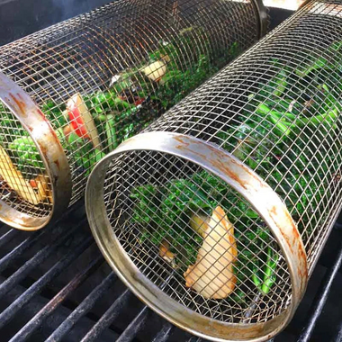 Stainless Steel Rolling BBQ Grill Basket for Vegetables Meat and Seafood