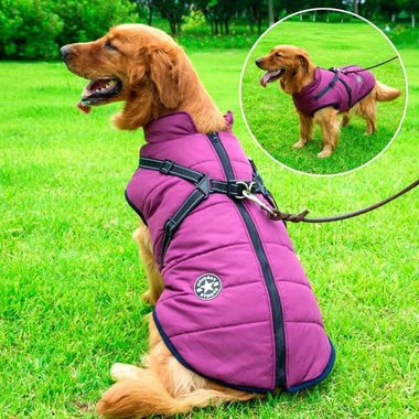 Waterproof Winter Dog Jacket with Sherpa Fleece Lining and Built In Harness