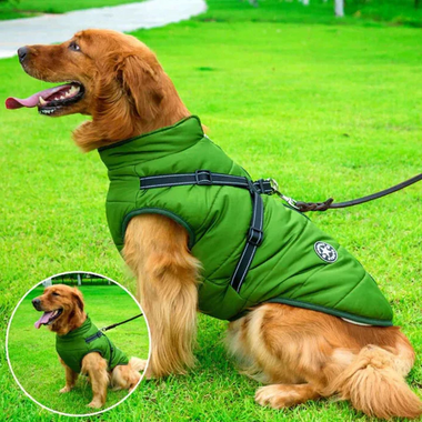 Waterproof Winter Dog Jacket with Sherpa Fleece Lining and Built In Harness