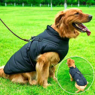 Waterproof Winter Dog Jacket with Sherpa Fleece Lining and Built In Harness