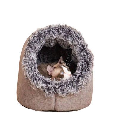 Winter Cat Bed – Warm Plush Enclosed Cat Cave
