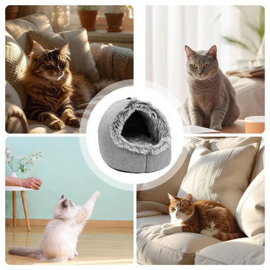 Winter Cat Bed – Warm Plush Enclosed Cat Cave