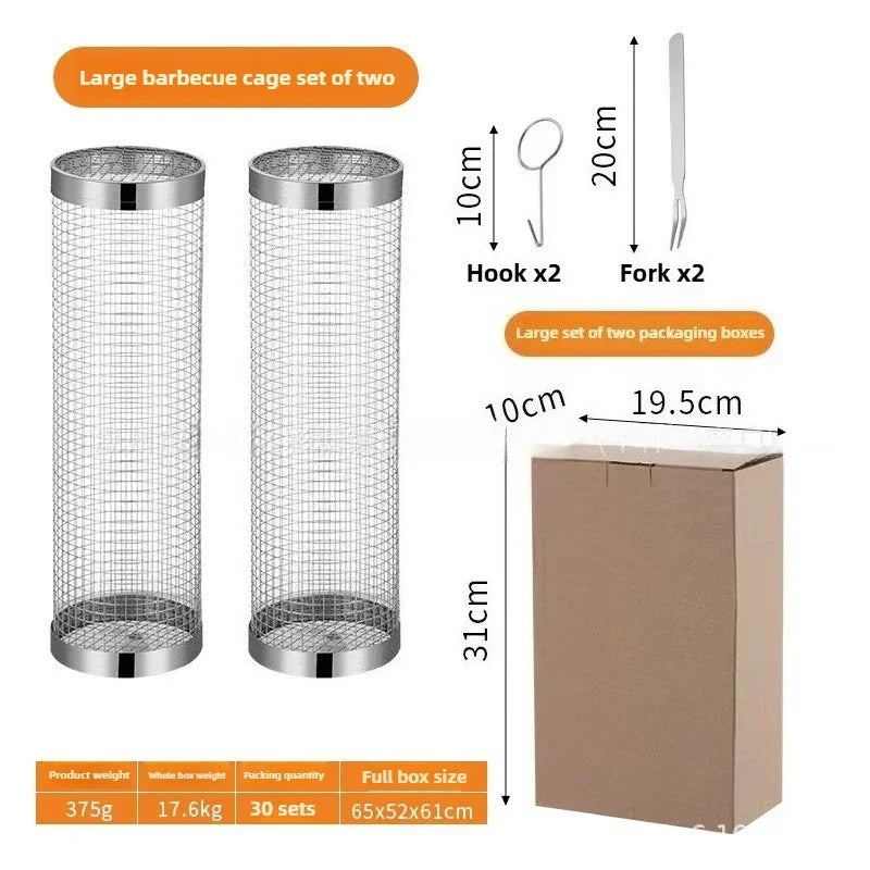 Stainless Steel Rolling Grill Baskets – 2-Piece Set