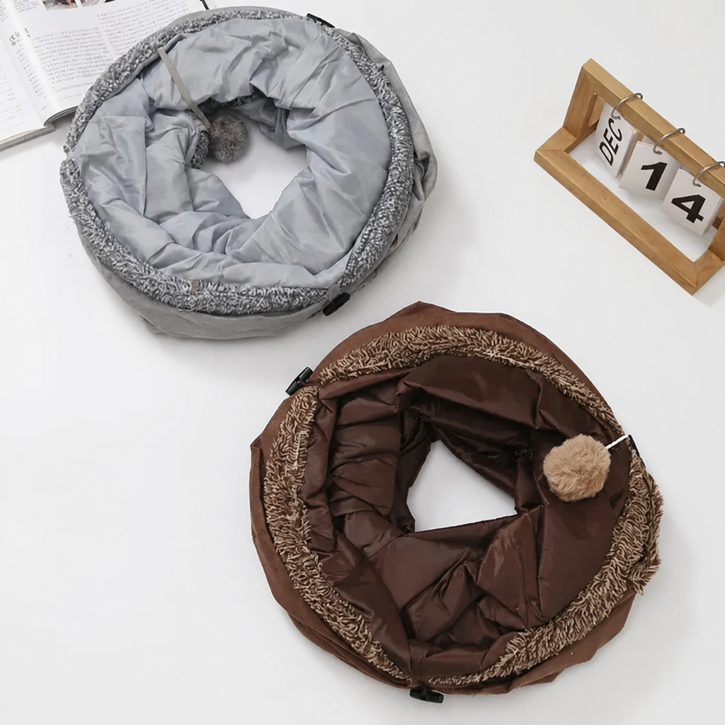 Foldable Suede-Style Cat Play Tunnel