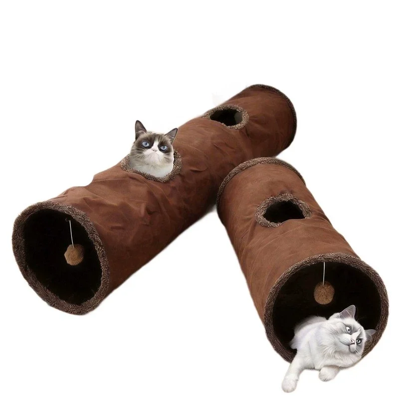 Foldable Suede-Style Cat Play Tunnel