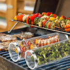 Stainless Steel Rolling Grill Baskets – 2-Piece Set