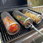 Stainless Steel Rolling Grill Baskets – 2-Piece Set