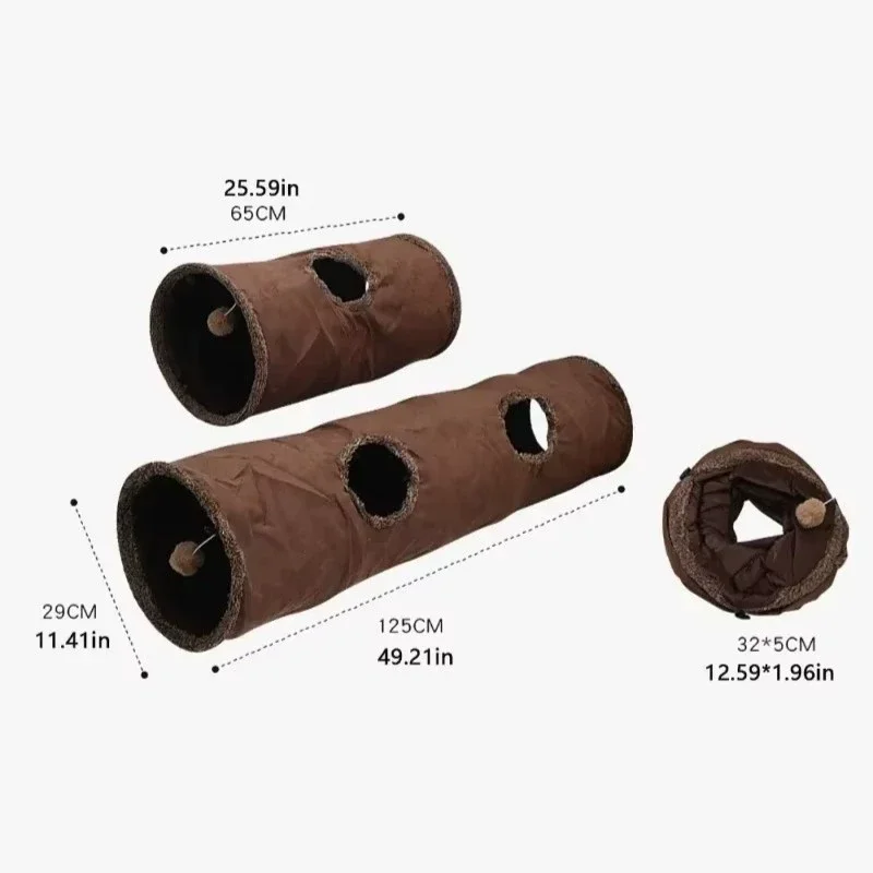 Foldable Suede-Style Cat Play Tunnel