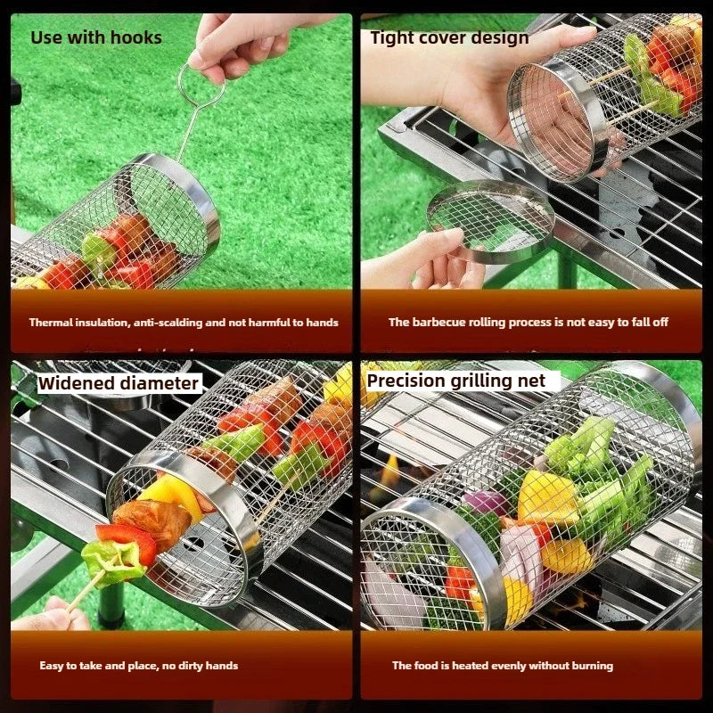 Stainless Steel Rolling Grill Baskets – 2-Piece Set