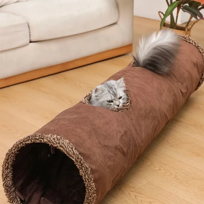 Foldable Suede-Style Cat Play Tunnel
