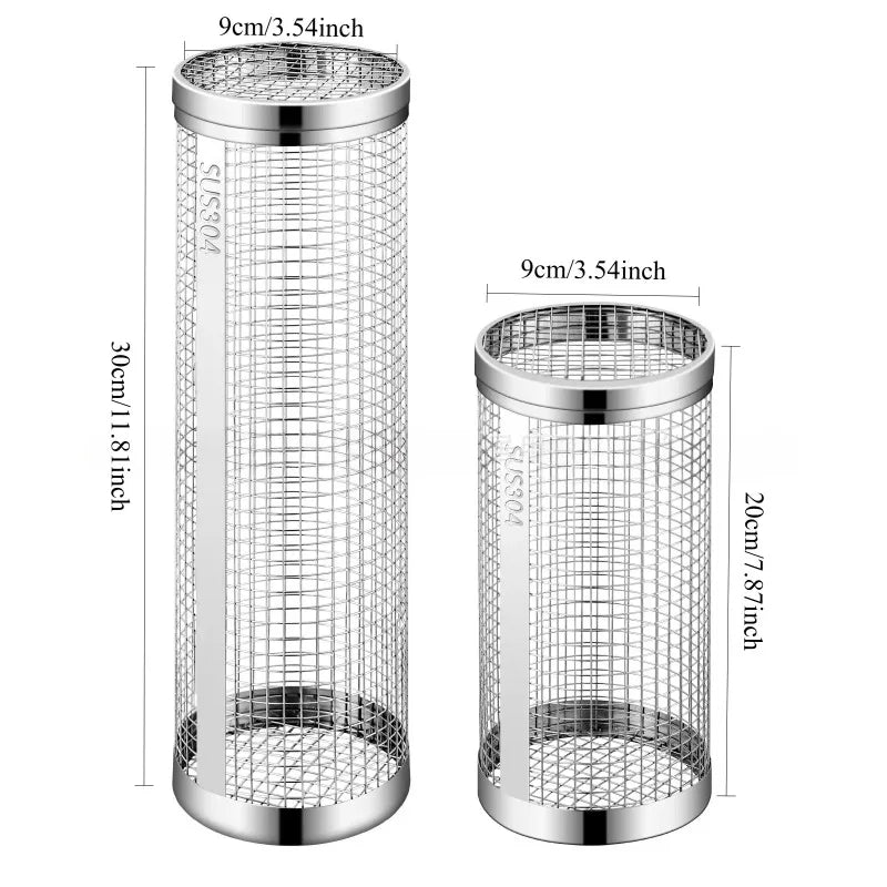 Stainless Steel Rolling Grill Baskets – 2-Piece Set