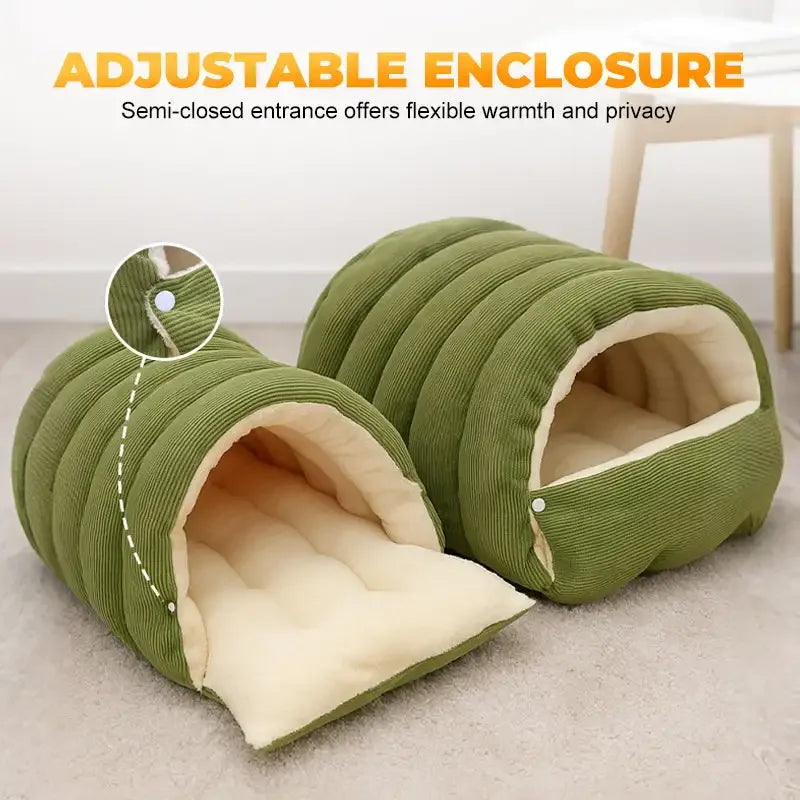 Enclosed Plush Cat Bed with Removable Cover