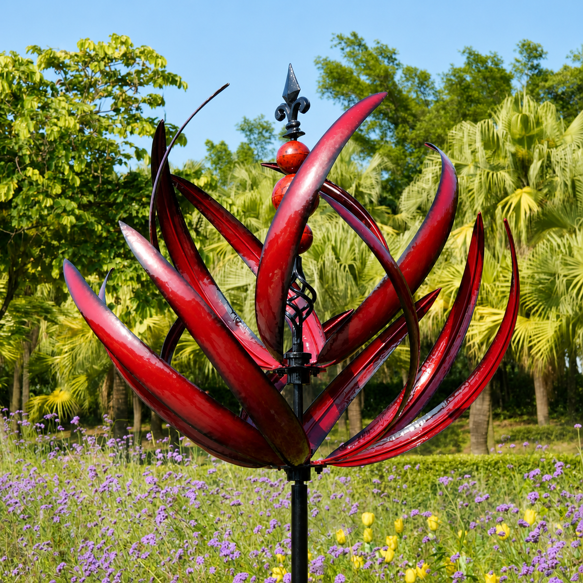 LotusSpin Metal Garden Wind Sculpture